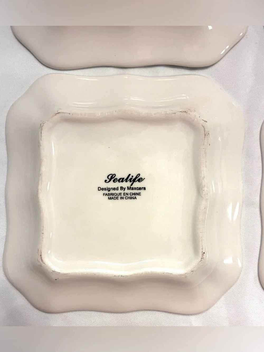 Maxcera “Sealife” - four ceramic square plates, 5” x 5”